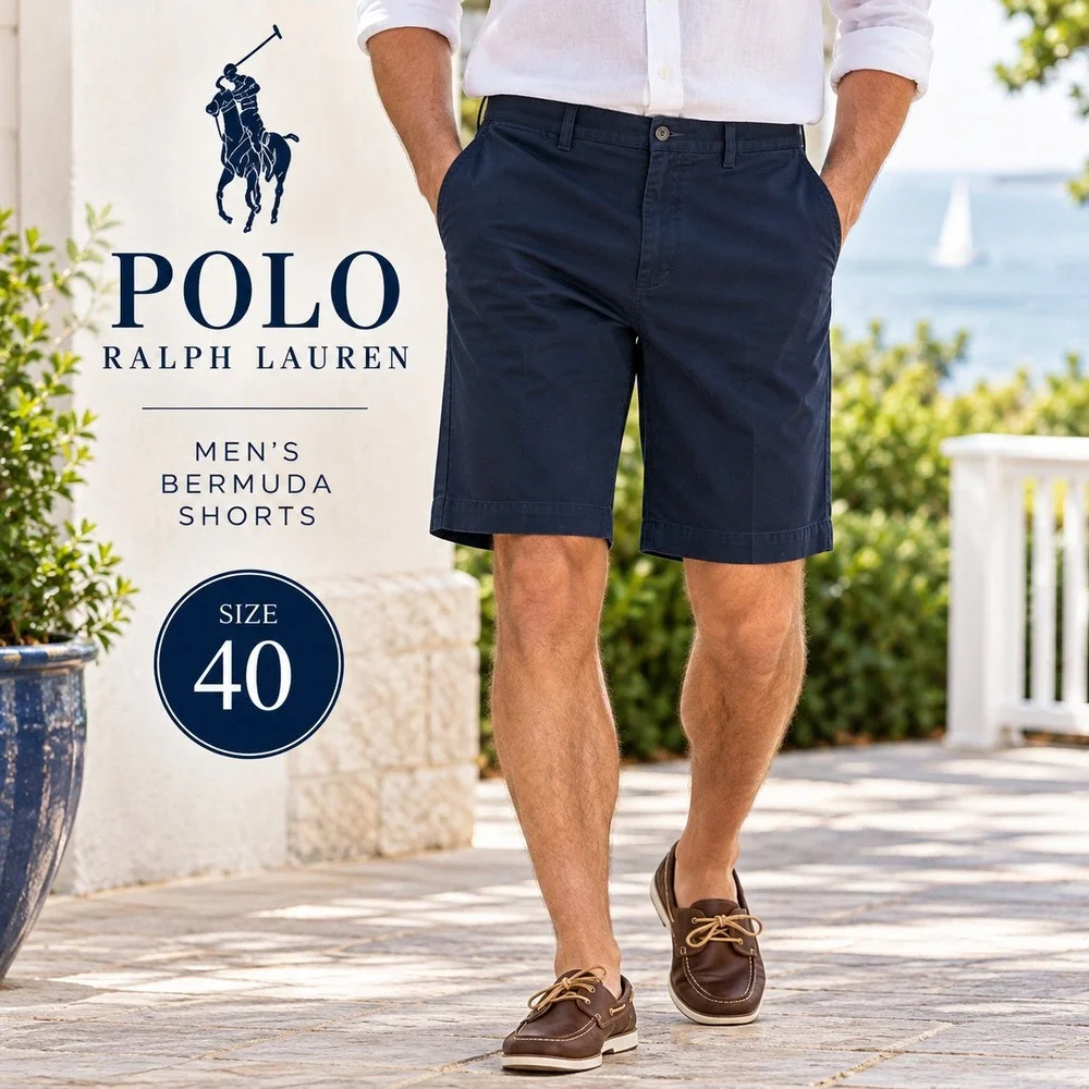 Polo Ralph Lauren Chino Shorts Mens 40T Navy Classic Preppy Flat Front Cotton